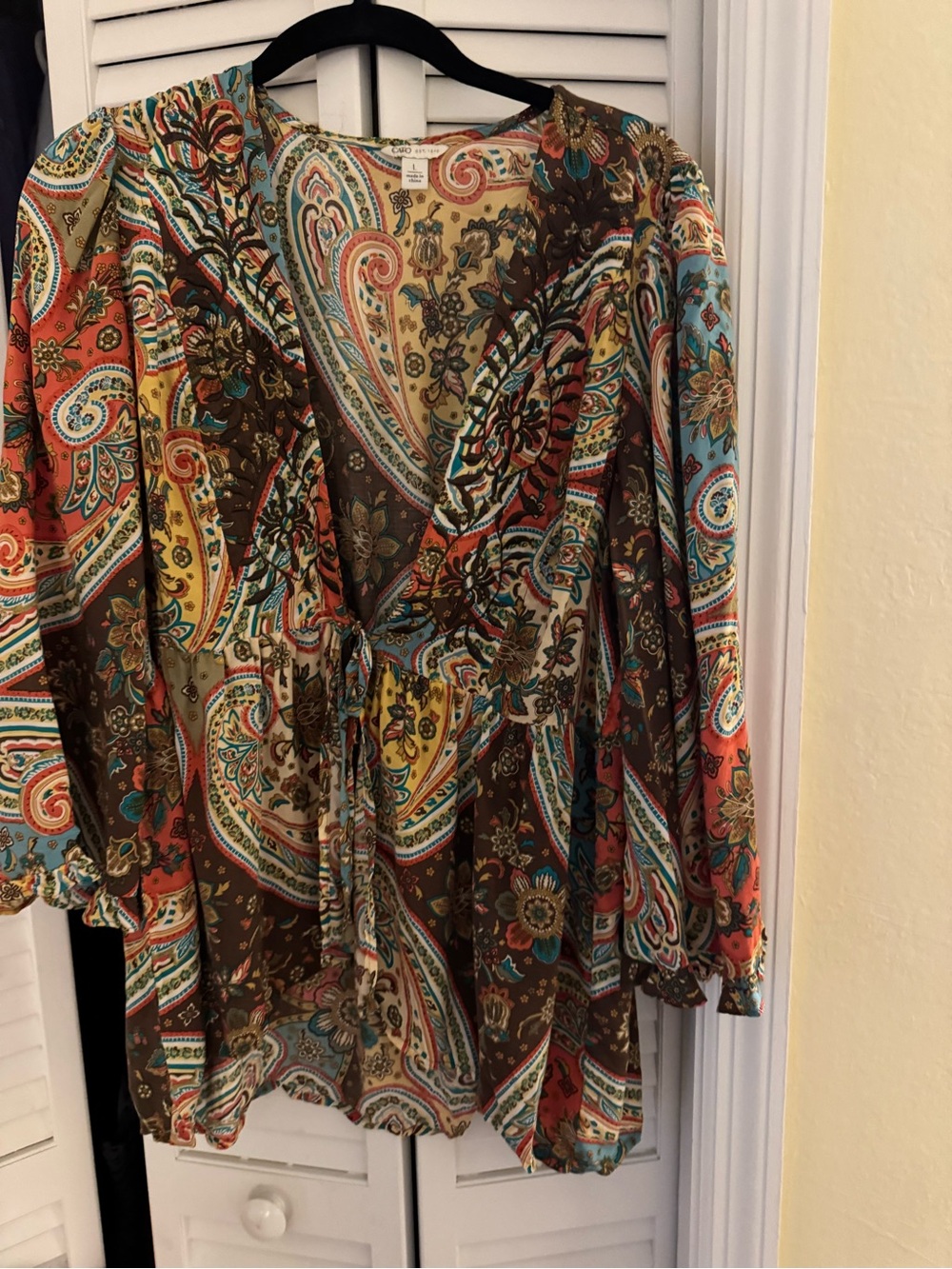 Cato Multicolor Paisley Blouse in Teal, Coral & Mustard